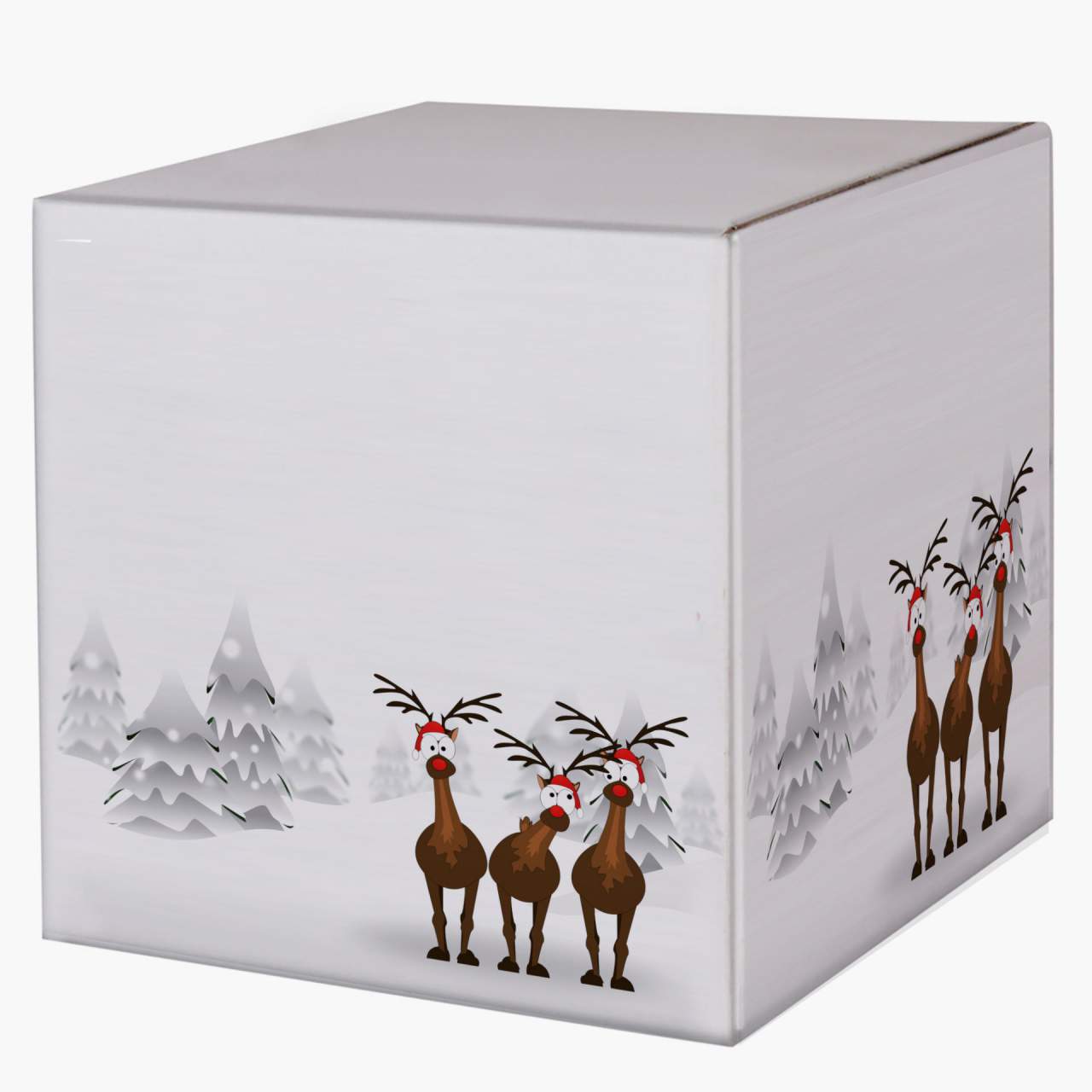 WIHEDÜ Weihnachtskarton - Rentiere im Schnee (300 x 300 x 300 mm)