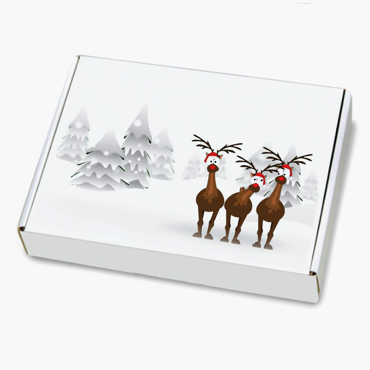 Weihnachtskarton mit Aufdruck - Rentiere im Schnee