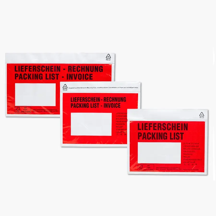 Begleitpapiertaschen aus Folie Begleitpapiertaschen Lieferscheintaschen rot