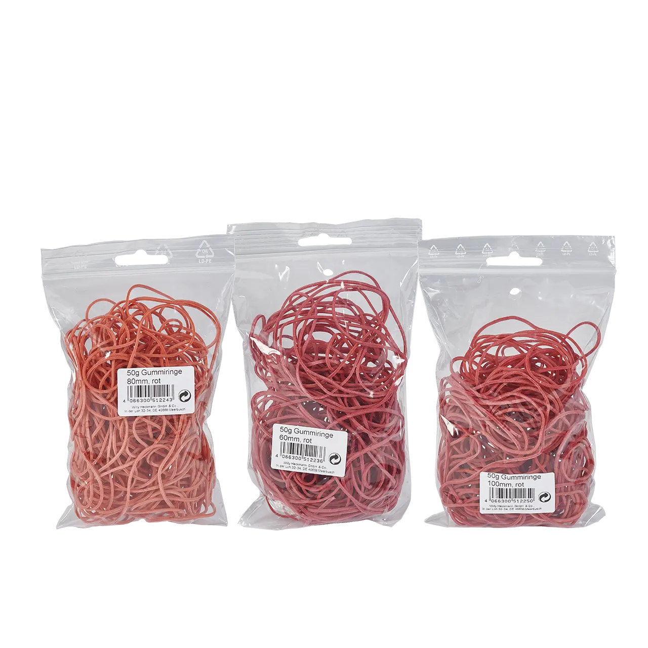 Gummiringe in Druckverschlussbeuteln mit Eurolochung