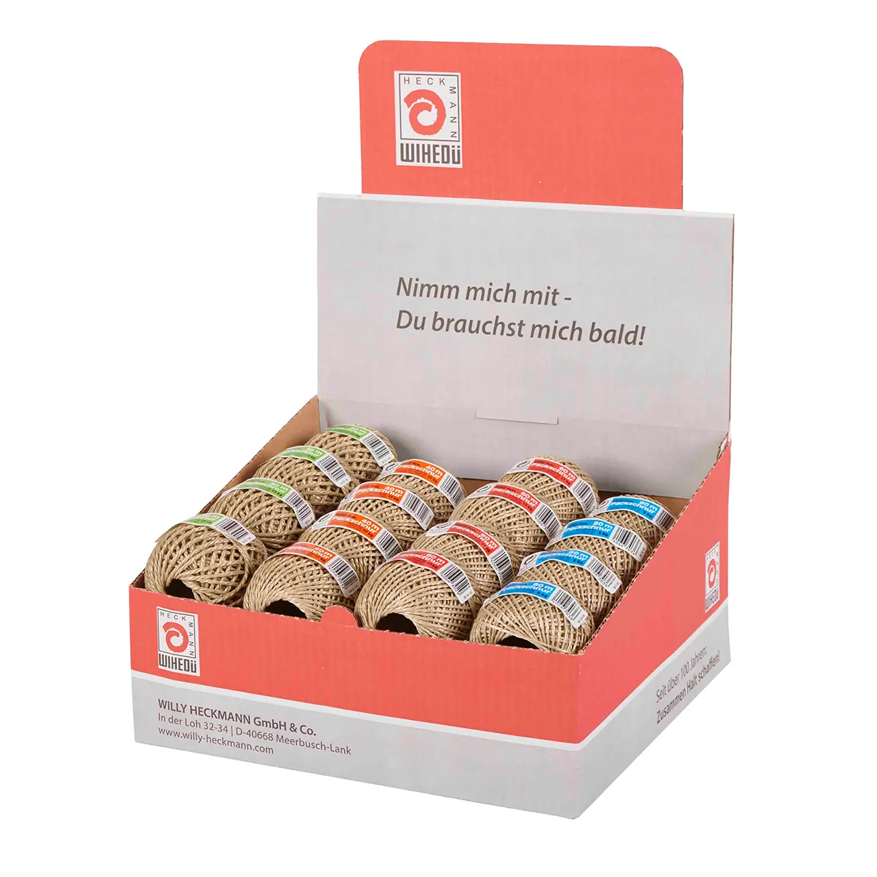 WIHE-lon-Packschnur mit Etikett im Verkaufskarton „Nimm mich mit...“ 399.000